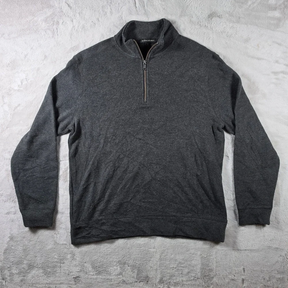 Banana‎ Republic Quarter Zip Sweater Mens Medium Gray Mock Neck Pullover Knit